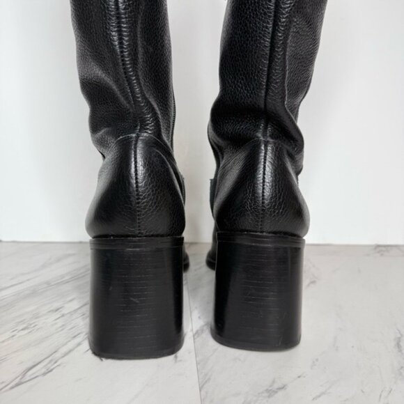 Vince Camuto Sangeti Black Leather Square Toe Wide Calf Heeled Tall Boot 10M - Picture 4 of 15